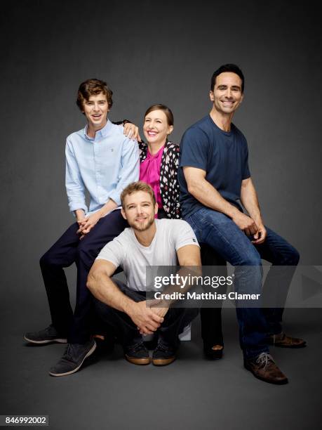 Actors Freddie Highmore, Nestor Carbonell, Vera Farmiga and Max Thieriot from 'Bates Motel' are photographed for Entertainment Weekly Magazine on...