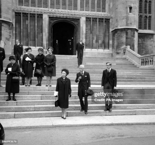 The Duke of Windsor, centre, with the Duchess of Gloucester and Prince Richard of Gloucester outside St George's Chapel, Windsor Castle after the...