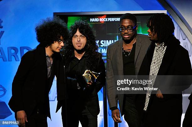 Musical group The Mars Volta accepts the Best Hard Rock Performance award during the 51st Annual Grammy awards pre-telecast show held at the Staples...