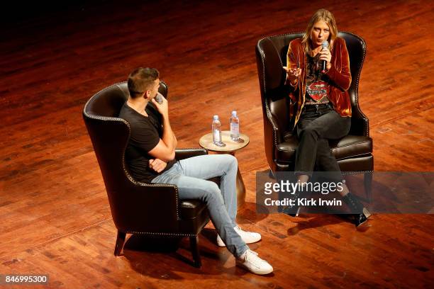 Maria Sharapova talks with Lewis Howes during the Summit of Greatness on September 14, 2017 in Columbus, Ohio.