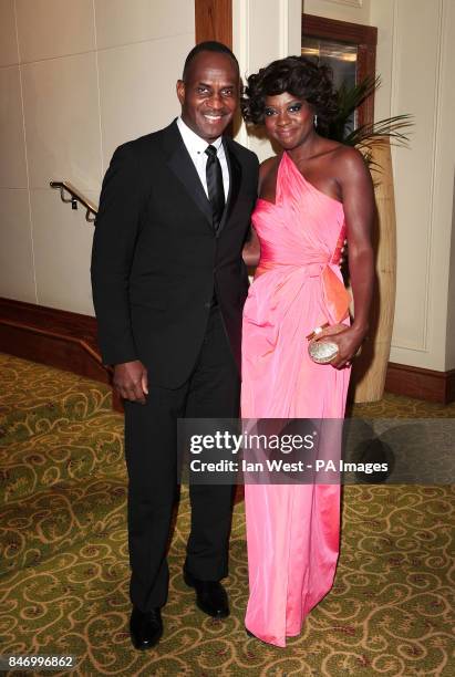 Viola Davis and guest arriving at the Bafta After Party at the Grosvenor Hotel in London.