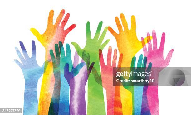 hands raised - organised group stock illustrations