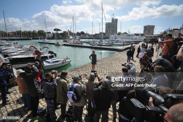 French actress Alexia Barlier poses for photographers during the 19th edition of the "Festival de fiction TV" in La Rochelle, western France, on...