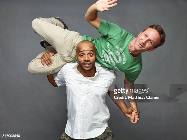 Actors Breckin Meyer and Donald Faison from 'Robot Chicken' are photographed for Entertainment Weekly Magazine on July 22, 2016 at Comic Con in the...