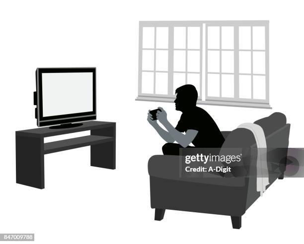 ilustrações de stock, clip art, desenhos animados e ícones de distracted living room gamer - tv sala