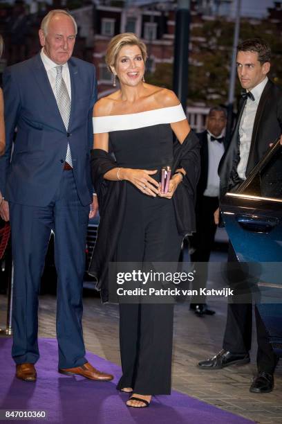 Queen Maxima of The Netherlands dressed in an jumpsuit from designer Rouland Mouret attends the opening of the new season of the Concertgebouw...