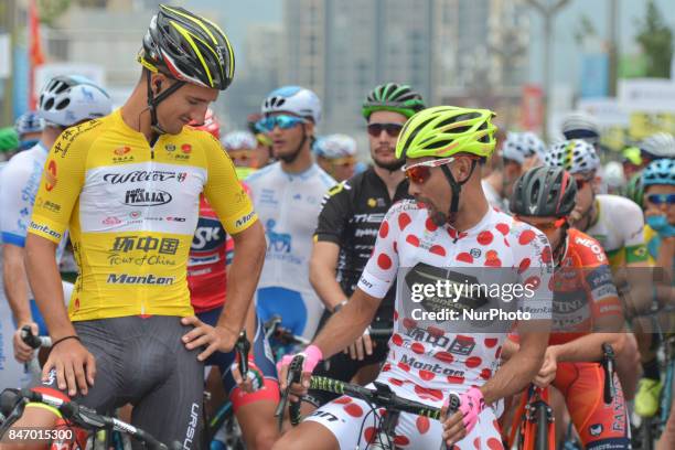 Liam Bertazzo and Mauricio Ortega Ramirez at the start to the third stage of the 2017 Tour of China 1, the 140.6 km of Pingchang Circuit Race. On...