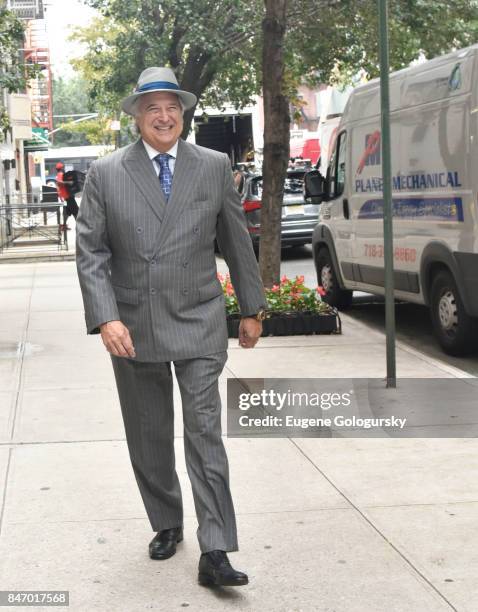 Stewart F. Lane, wearing bespoke Gieves & Hawkes, seen during NY Fashion Week on September 14, 2017 in New York City.