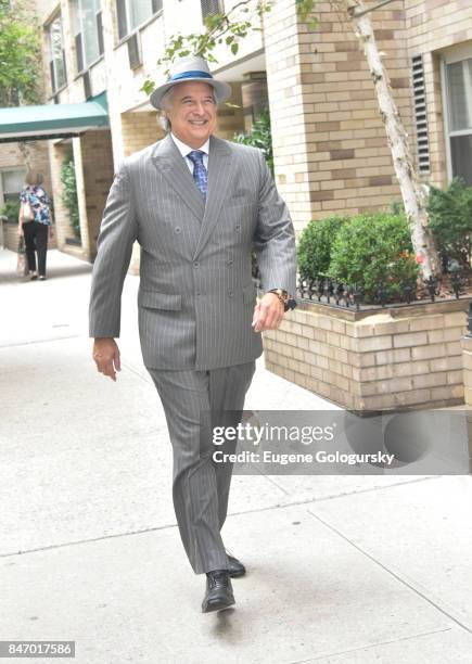 Stewart F. Lane, wearing bespoke Gieves & Hawkes, seen during NY Fashion Week on September 14, 2017 in New York City.