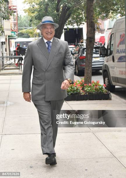 Stewart F. Lane, wearing bespoke Gieves & Hawkes, seen during NY Fashion Week on September 14, 2017 in New York City.