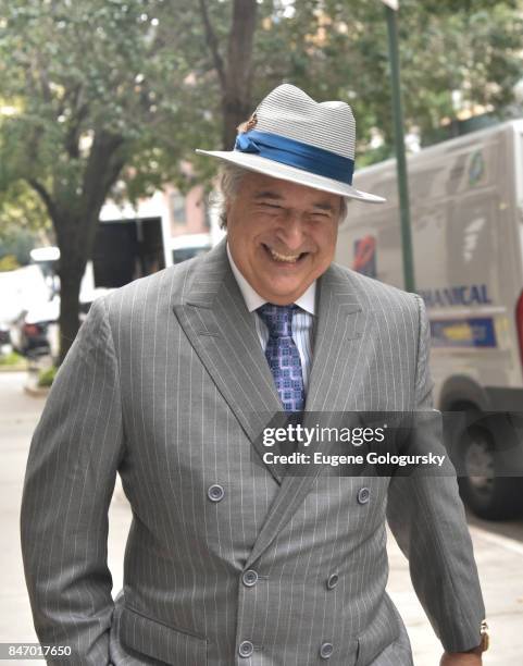 Stewart F. Lane, wearing bespoke Gieves & Hawkes, seen during NY Fashion Week on September 14, 2017 in New York City.