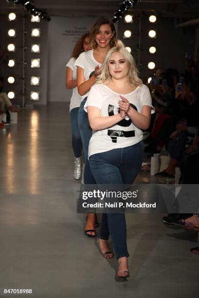 Hayley Hasselhoff walks the SimplyBe 'Curve Catwalk' during London Fashion Week on September 14, 2017 in Soho, London, England.