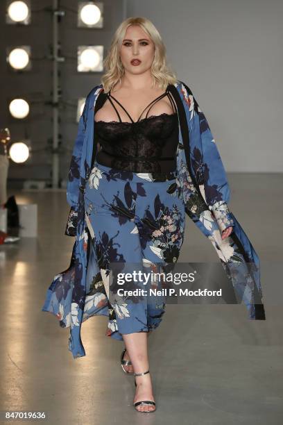 Hayley Hasselhoff walks the SimplyBe 'Curve Catwalk' during London Fashion Week on September 14, 2017 in Soho, London, England.