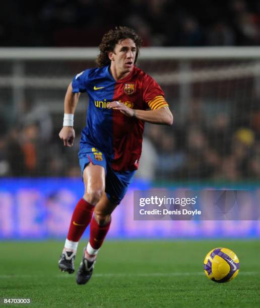 Carles Puyol of Barcelona in action during the La Liga match between Barcelona and Sporting Gijon at the Camp Nou stadium on February 8, 2009 in...
