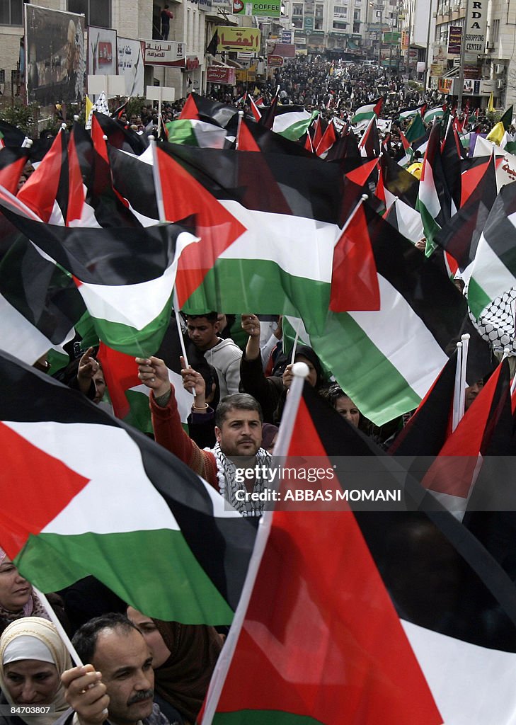 Palestinian Features Palestinian people gather in the West Bank city of Ramallah during a ...