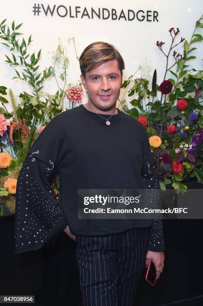 Valentine Sozbilir attends as Wolf & Badger celebrate independent talent during London Fashion Week September 2017 on September 14, 2017 in London,...