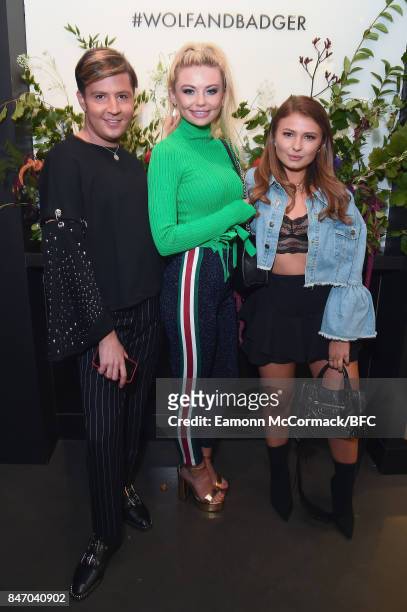 Valentine Sozbilir, Georgia Toffolo and Mimi Bouchard attend as Wolf & Badger celebrate independent talent during London Fashion Week September 2017...