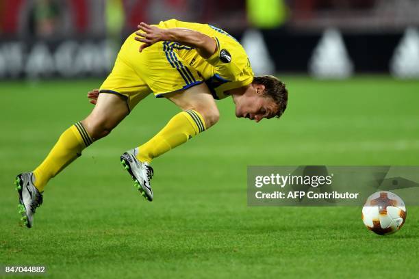 Bate's forward Vitali Rodionov fights for the ball during the UEFA Europa League match between FK Crvena Zvezda Beograd and Bate Borisov at the Rajko...