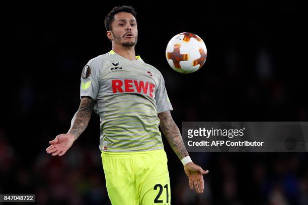 Cologne's German midfielder Leonardo Bittencourt controls the ball during the UEFA Europa League Group H football match between Arsenal and FC...