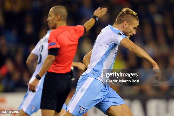 Ciro Immobile of SS Lazio cxelebrates a second goal during the UEFA Europa League group K match between Vitesse and SS Lazio at Gelredome on...