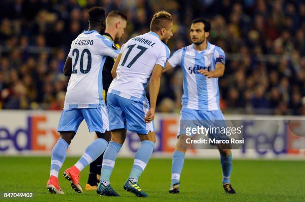 Ciro Immobile of SS Lazio cxelebrates a second goal during the UEFA Europa League group K match between Vitesse and SS Lazio at Gelredome on...