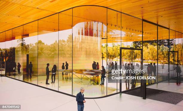 Apple CEO Tim Cook speaks about the new Apple headquarters during a media event in Cupertino, California on September 12, 2017.