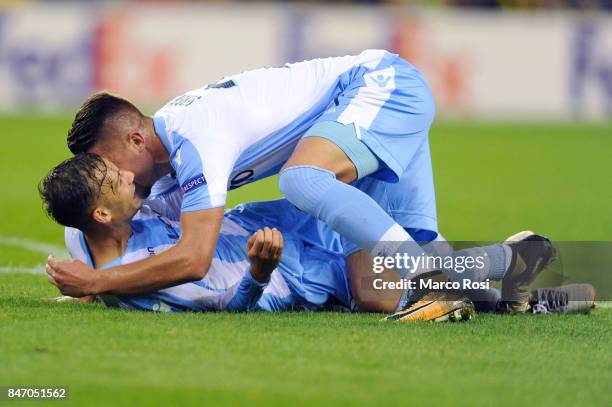 Alessandro Murgia of SS Lazio celebrates a third goal during the UEFA Europa League group K match between Vitesse and SS Lazio at Gelredome on...