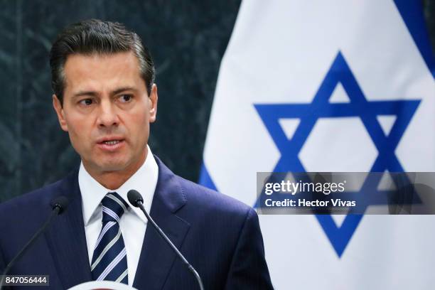 Enrique Pena Nieto, President of Mexico gives an speech during a meeting as part of the official visit of Israeli Prime Minister Benjamin Netanyahu...