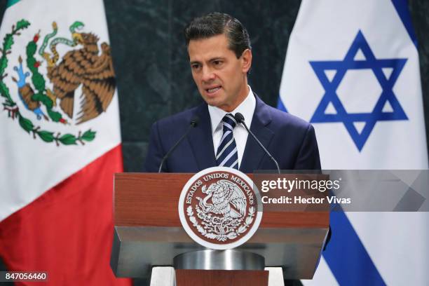 Enrique Pena Nieto, President of Mexico gives an speech during a meeting as part of the official visit of Israeli Prime Minister Benjamin Netanyahu...