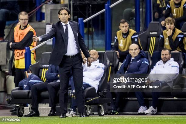 Lazio's coach Simone Inzaghi gestures during the UEFA Europa League Group K football between Vitesse Arnhem and SS Lazio at the GelreDome Stadium in...