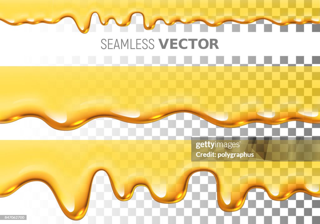 Satz von zwei transparente nahtlose Tropfen Honig Vektormuster auf aufgegebenes Hintergrund