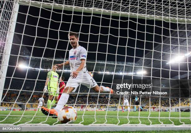 Artem Sukhotskiy of Zorya Luhansk dejected since Ostersunds FK has scored a goal during the UEFA Europa League group J match between Zorya Lugansk...