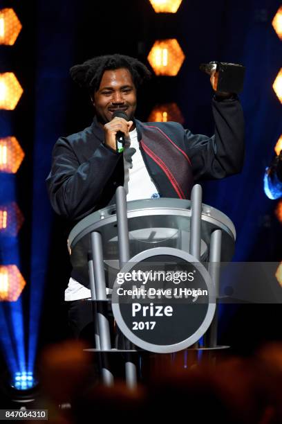 Sampha wins the Hyundai Mercury Prize 2017 at Eventim Apollo on September 14, 2017 in London, England.