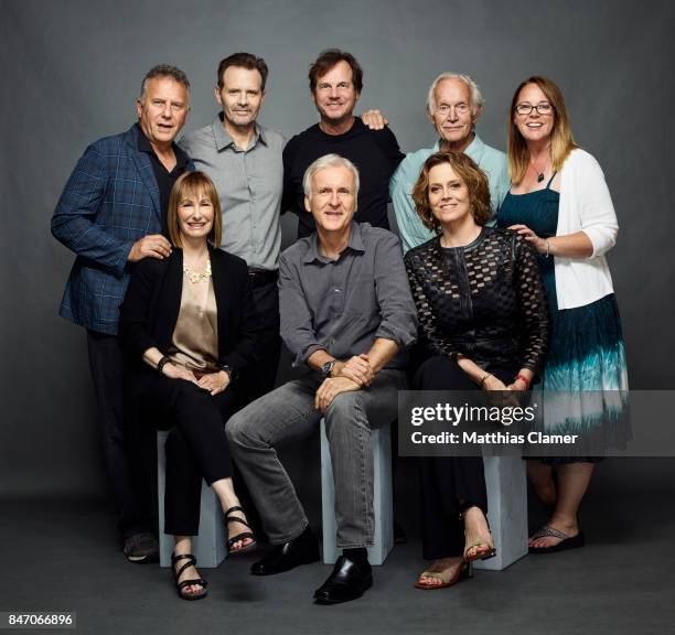 Actors Paul Reiser, Michael Biehn, Bill Paxton, Lance Henriksen, Carrie Henn, Sigourney Weaver with director James Cameron and producer Gale Anne...