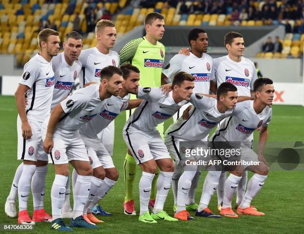 Zorya's players pose for a photo before the UEFA Europa League Group J football match between Zorya Lugansk and Ostersunds FK in Lviv on September...