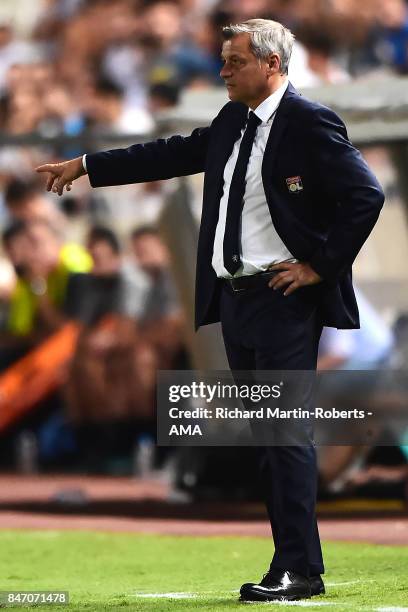 Lyon Head Coach / Manager Bruno Genesio gestures during the UEFA Europa League group E match between Apollon Limassol and Olympique Lyon at GSP...