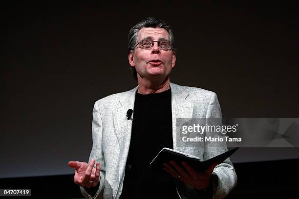 Author Stephen King reads from his new novella "Ur", exclusively available on the Kindle, at an unveiling event for the Amazon Kindle 2 at the Morgan...