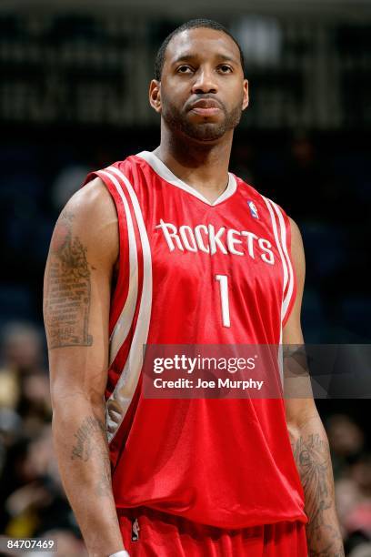 Tracy McGrady of the Houston Rockets takes a break from the action during the game against the Memphis Grizzlies on February 4, 2009 at FedExForum in...