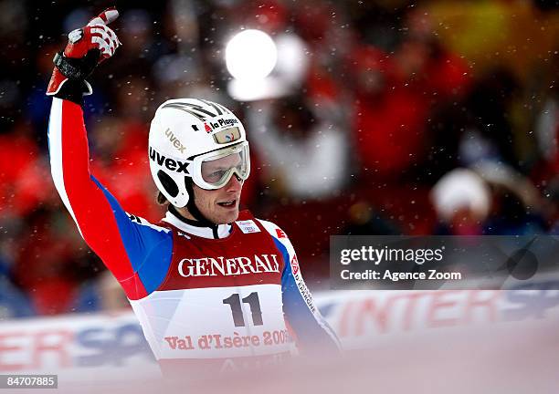 Julien Lizeroux of France takes 2nd Place during the Alpine FIS Ski World Championships Men's Super Combined on February 09, 2009 in Val d'Isere,...