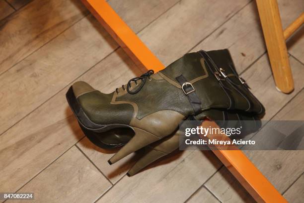 Shoes backstage at the Tumbler And Tipsy By Michael Kuluva fashion show during New York Fashion Week: Style360 at Metropolitan Pavilion on September...