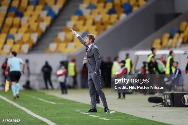 Graham Potter, head coach of Ostersunds FK during the UEFA Europa League group J match between Zorya Lugansk and Ostersunds FK at Arena Lviv on...