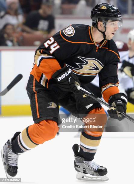 Simon Despres of the Anaheim Ducks plays in the game against the Colorado Avalanche at Honda Center on March 20, 2015 in Anaheim, California.