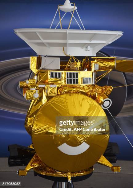 Model of the Cassini spacecraft is seen at NASA's Jet Propulsion Laboratory September 13, 2017 in Pasadena, California. Cassini's 20-year mission to...