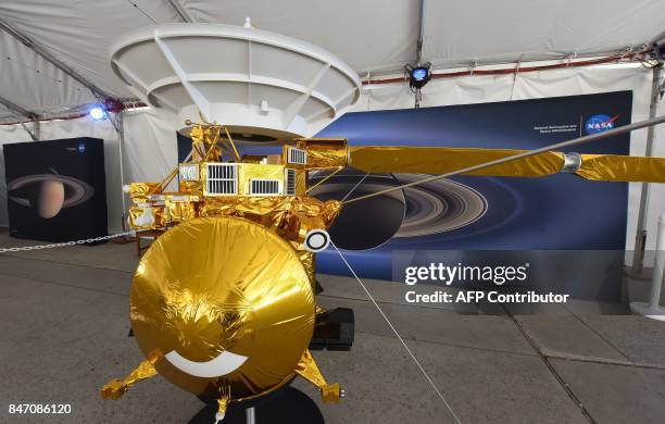 Model of the Cassini spacecraft is seen at NASA's Jet Propulsion Laboratory September 13, 2017 in Pasadena, California. Cassini's 20-year mission to...