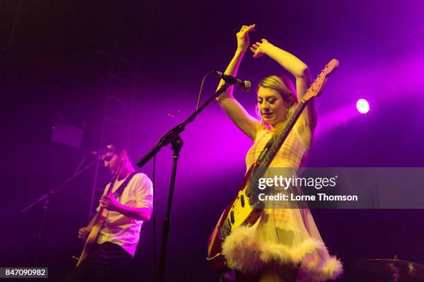 Spencer Fox and Eva Hendricks of Charly Bliss perform at The Garage on September 14, 2017 in London, England.