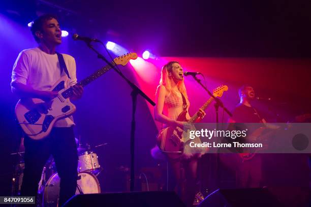 Spencer Fox, Eva Hendricks and Dan Shure of Charly Bliss perform at The Garage on September 14, 2017 in London, England.