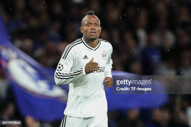 Donald Guerrier of Qarabag looks on during the UEFA Champions League group C match between Chelsea FC and Qarabag FK at Stamford Bridge on September...