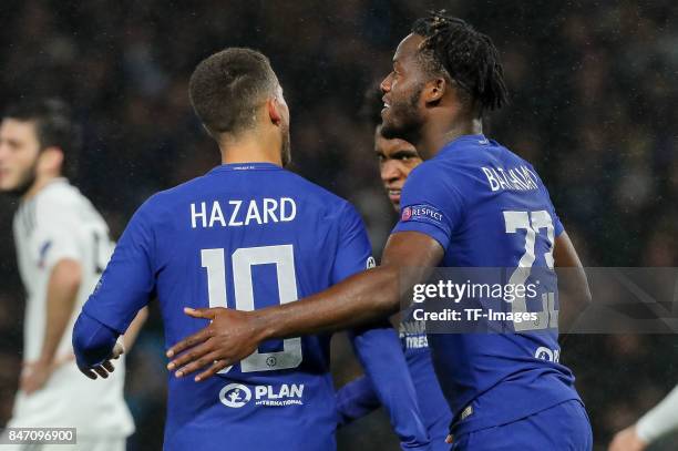 Tiemoue Bakayoko of Chelsea celebrates after scoring his team`s goal during the UEFA Champions League group C match between Chelsea FC and Qarabag FK...