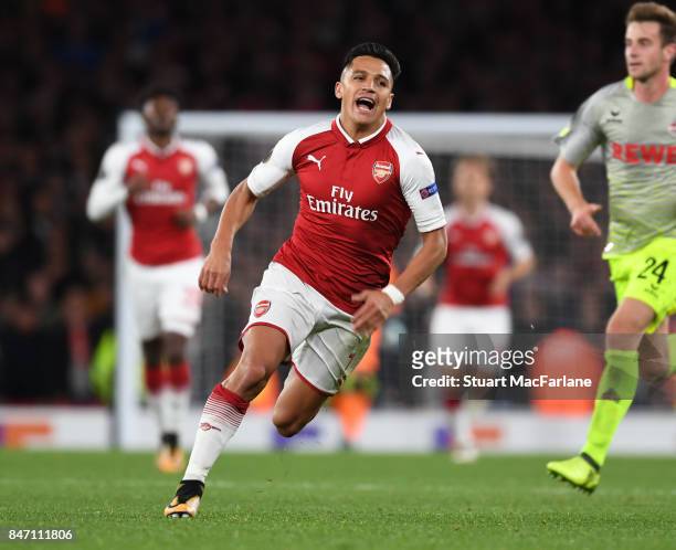 Alexis Sanchez of Arsenal during the UEFA Europa League group H match between Arsenal FC and 1. FC Koeln at Emirates Stadium on September 14, 2017 in...