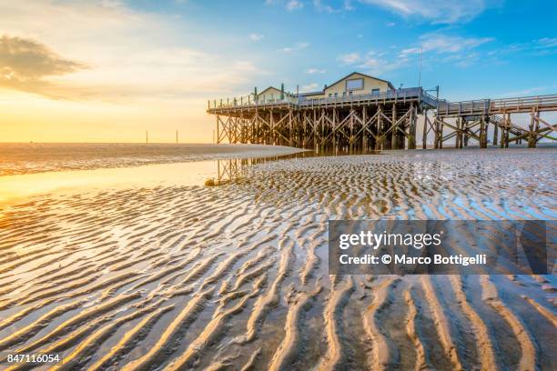 stilt house at sankt peter-ording. germany. - north frisia stock pictures, royalty-free photos & images